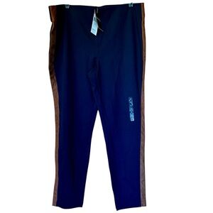 NWT LAUREN Ralph Lauren Stretch Knit Pull On Pants Sz XL Navy with Brown Stripe